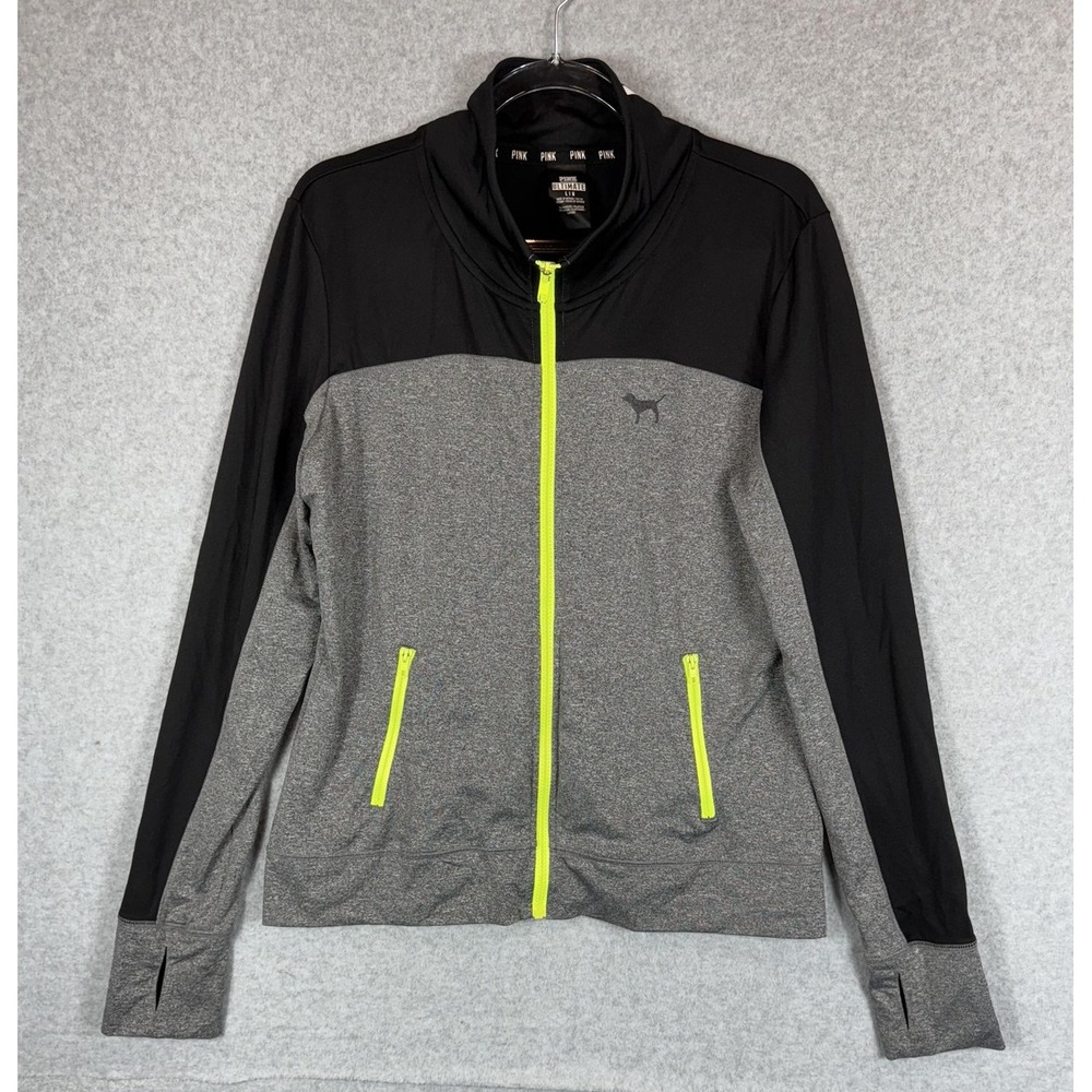 Victoria's Secret PINK Ultimate Jacket Womens Large Gray Black Full Zip Athletic